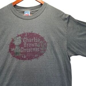 Vintage Green Peanuts Charlie‎ Brown Christmas T-Shirt Mens Large Cartoon Tee